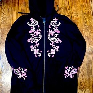 INC Black hoodie with embroidered pink paisley design size XL EUC